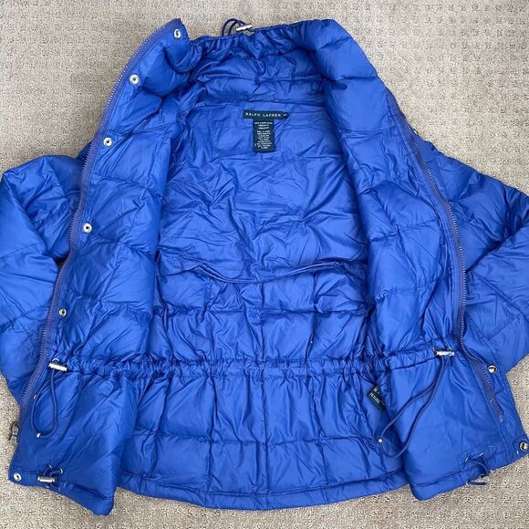 Ralph Lauren Down Puffer Jacket Women Small Royal Blue Full Zip Mock Neck Snow - Picture 4 of 11